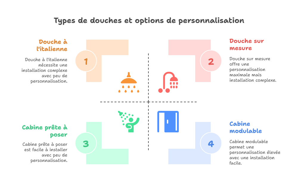 Types de douches disponibles